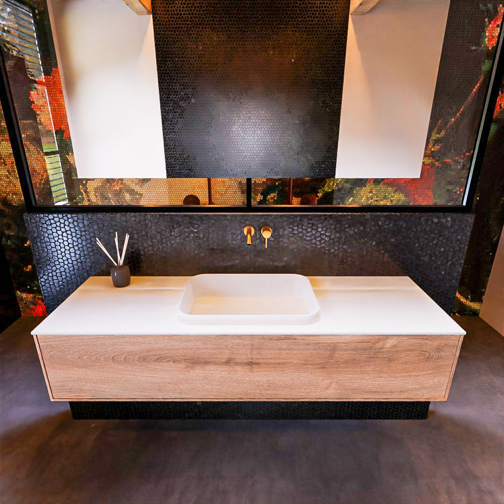MONDIAZ ERIN 150cm mueble de baño color Washed Oak 1 cajón. Lavabo RIDGE Centro sin orificio color Talc. 3 MONDIAZ ERIN 150cm mueble de baño color Washed Oak 1 cajón. Lavabo RIDGE Centro sin orificio color Talc. - Imagen 3