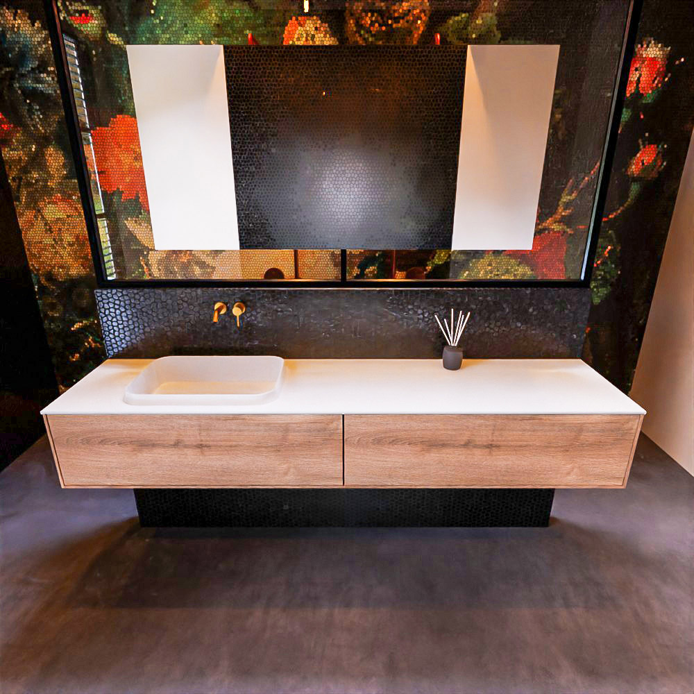 MONDIAZ ERIN 200cm mueble de baño color Washed Oak 2 cajones. Lavabo RIDGE Izquierda sin orificio color Talc. 3 MONDIAZ ERIN 200cm mueble de baño color Washed Oak 2 cajones. Lavabo RIDGE Izquierda sin orificio color Talc. - Imagen 3