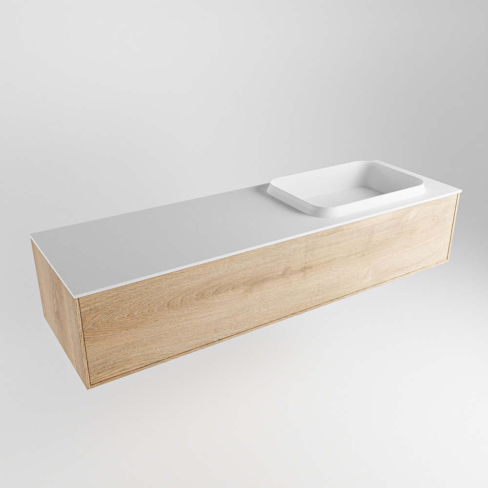 MONDIAZ ERIN 150cm mueble de baño color Washed Oak 1 cajón. Lavabo RIDGE Derecho sin orificio color Talc. 4 MONDIAZ ERIN 150cm mueble de baño color Washed Oak 1 cajón. Lavabo RIDGE Derecho sin orificio color Talc. - Imagen 4