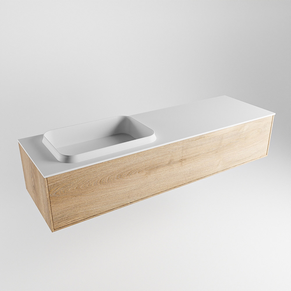 MONDIAZ ERIN 150cm mueble de baño color Washed Oak 1 cajón. Lavabo RIDGE Izquierda 1 orificio color Talc. 4 MONDIAZ ERIN 150cm mueble de baño color Washed Oak 1 cajón. Lavabo RIDGE Izquierda 1 orificio color Talc. - Imagen 4
