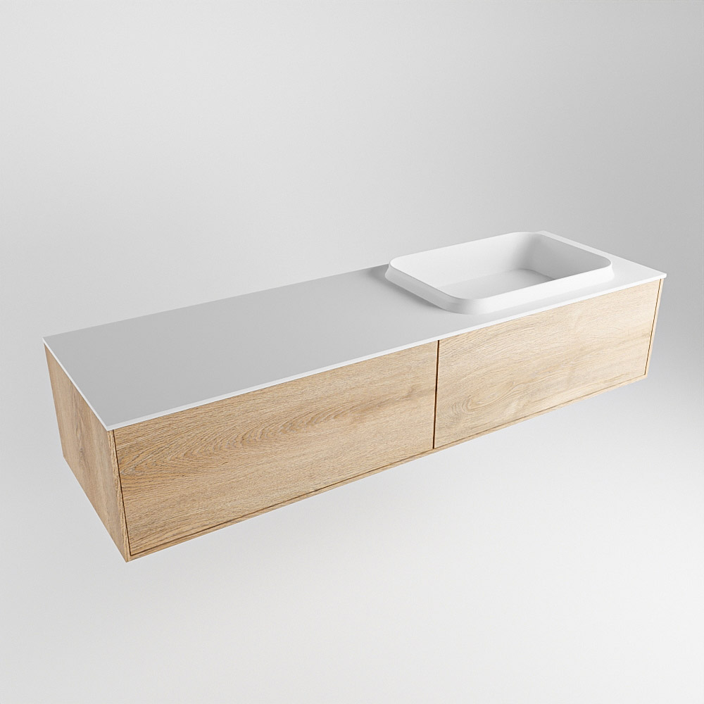 MONDIAZ ERIN 150cm mueble de baño color Washed Oak 2 cajones. Lavabo RIDGE Derecho 1 orificio color Talc. 4 MONDIAZ ERIN 150cm mueble de baño color Washed Oak 2 cajones. Lavabo RIDGE Derecho 1 orificio color Talc. - Imagen 4