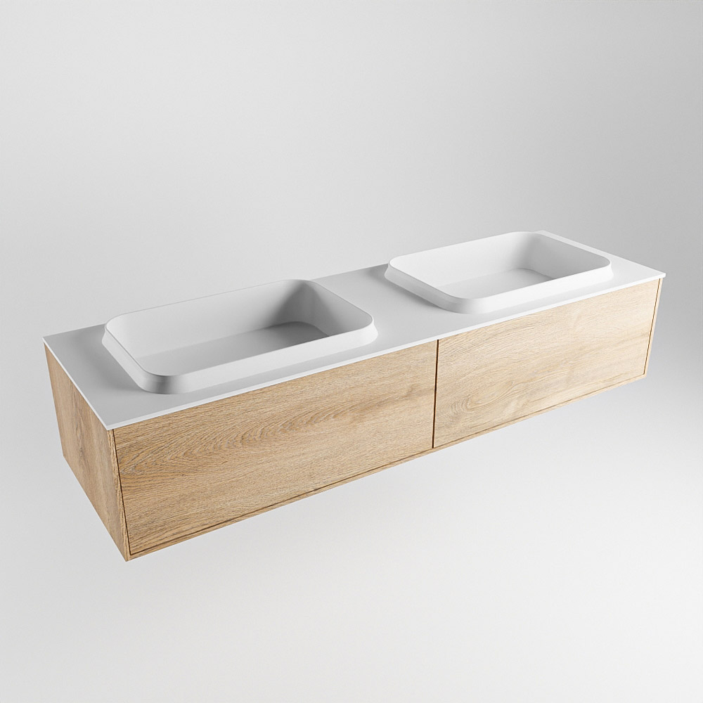 MONDIAZ ERIN 150cm mueble de baño color Washed Oak 2 cajones. Lavabo RIDGE Doble 2 orificios color Talc. 4 MONDIAZ ERIN 150cm mueble de baño color Washed Oak 2 cajones. Lavabo RIDGE Doble 2 orificios color Talc. - Imagen 4