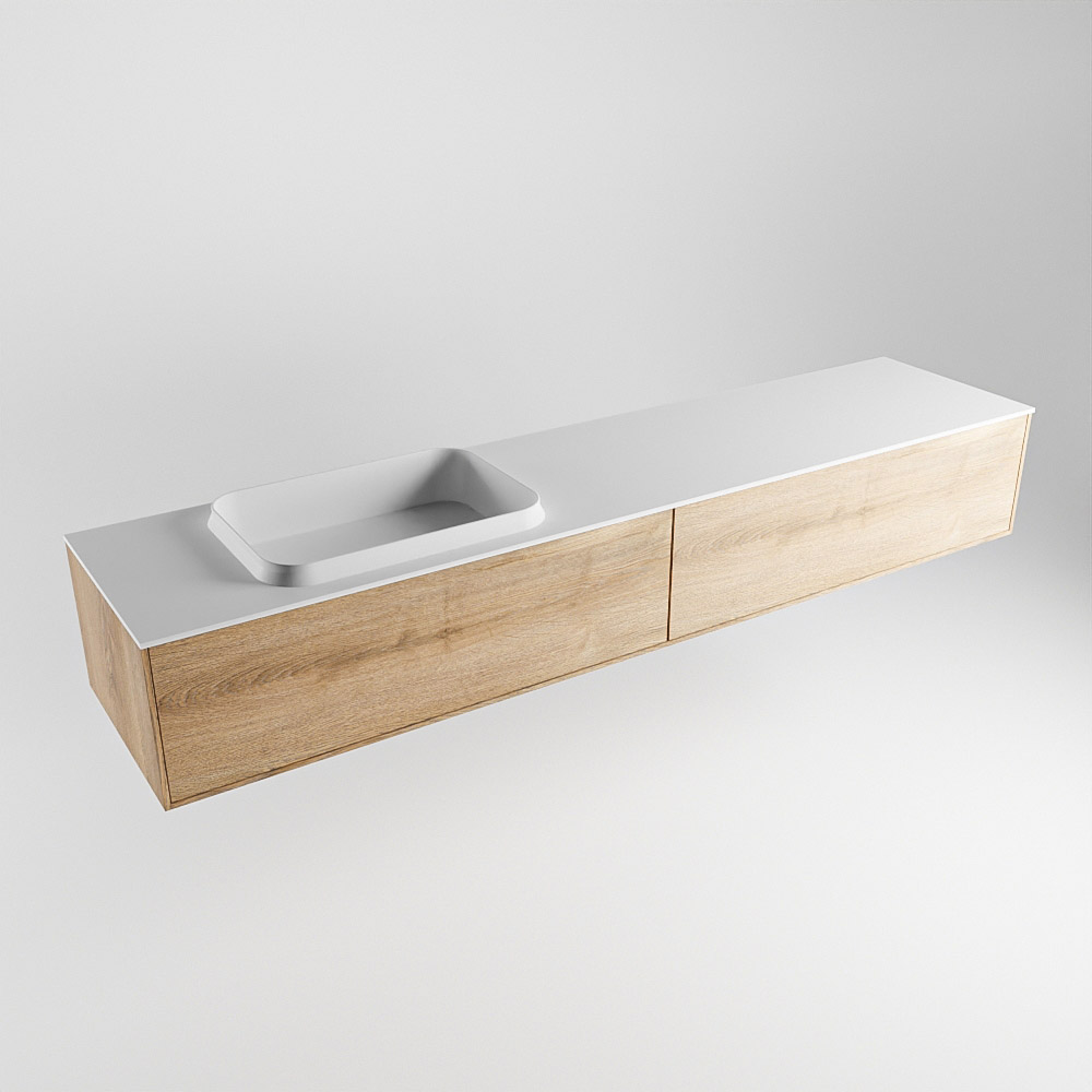 MONDIAZ ERIN 200cm mueble de baño color Washed Oak 2 cajones. Lavabo RIDGE Izquierda sin orificio color Talc. 4 MONDIAZ ERIN 200cm mueble de baño color Washed Oak 2 cajones. Lavabo RIDGE Izquierda sin orificio color Talc. - Imagen 4