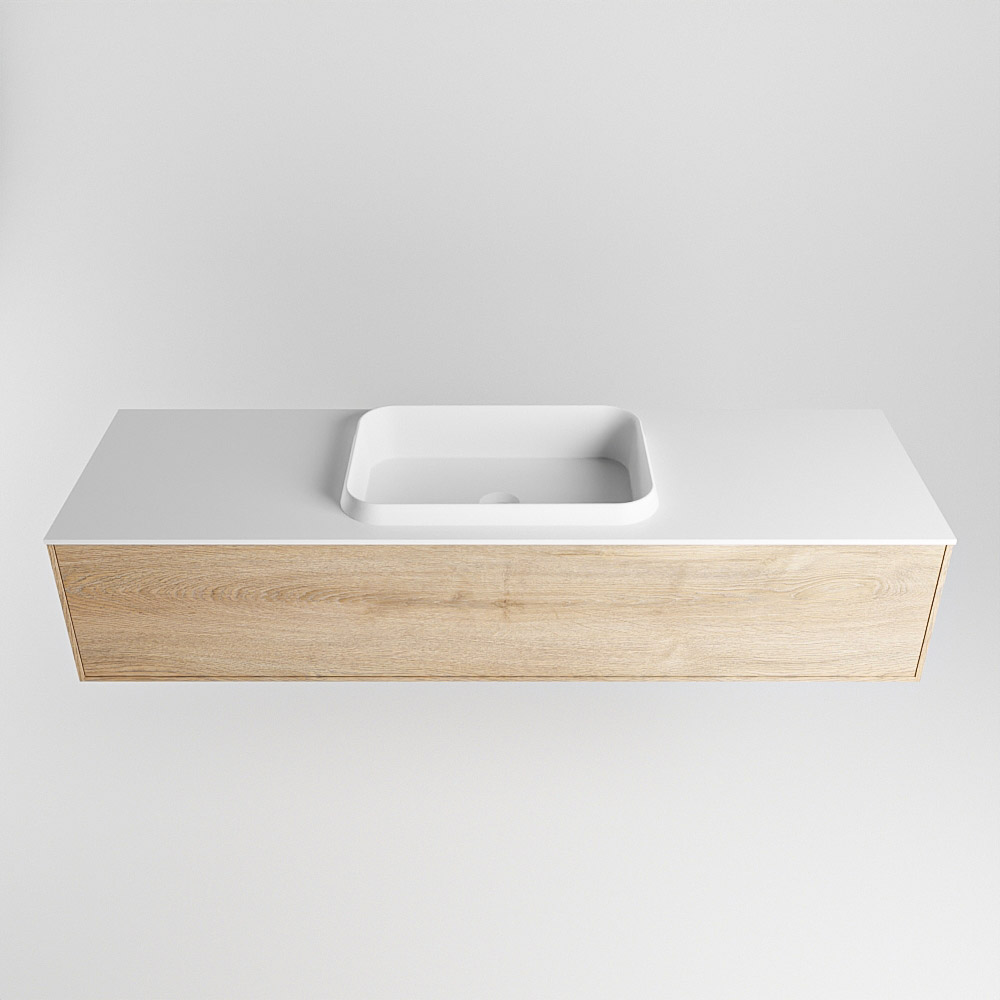 MONDIAZ ERIN 150cm mueble de baño color Washed Oak 1 cajón. Lavabo RIDGE Centro sin orificio color Talc. 5 MONDIAZ ERIN 150cm mueble de baño color Washed Oak 1 cajón. Lavabo RIDGE Centro sin orificio color Talc. - Imagen 5