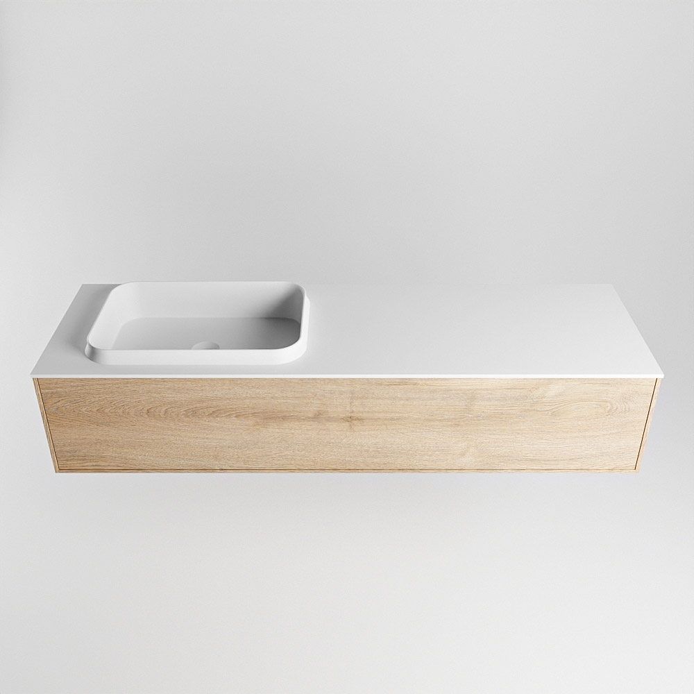 MONDIAZ ERIN 150cm mueble de baño color Washed Oak 1 cajón. Lavabo RIDGE Izquierda 1 orificio color Talc. 5 MONDIAZ ERIN 150cm mueble de baño color Washed Oak 1 cajón. Lavabo RIDGE Izquierda 1 orificio color Talc. - Imagen 5