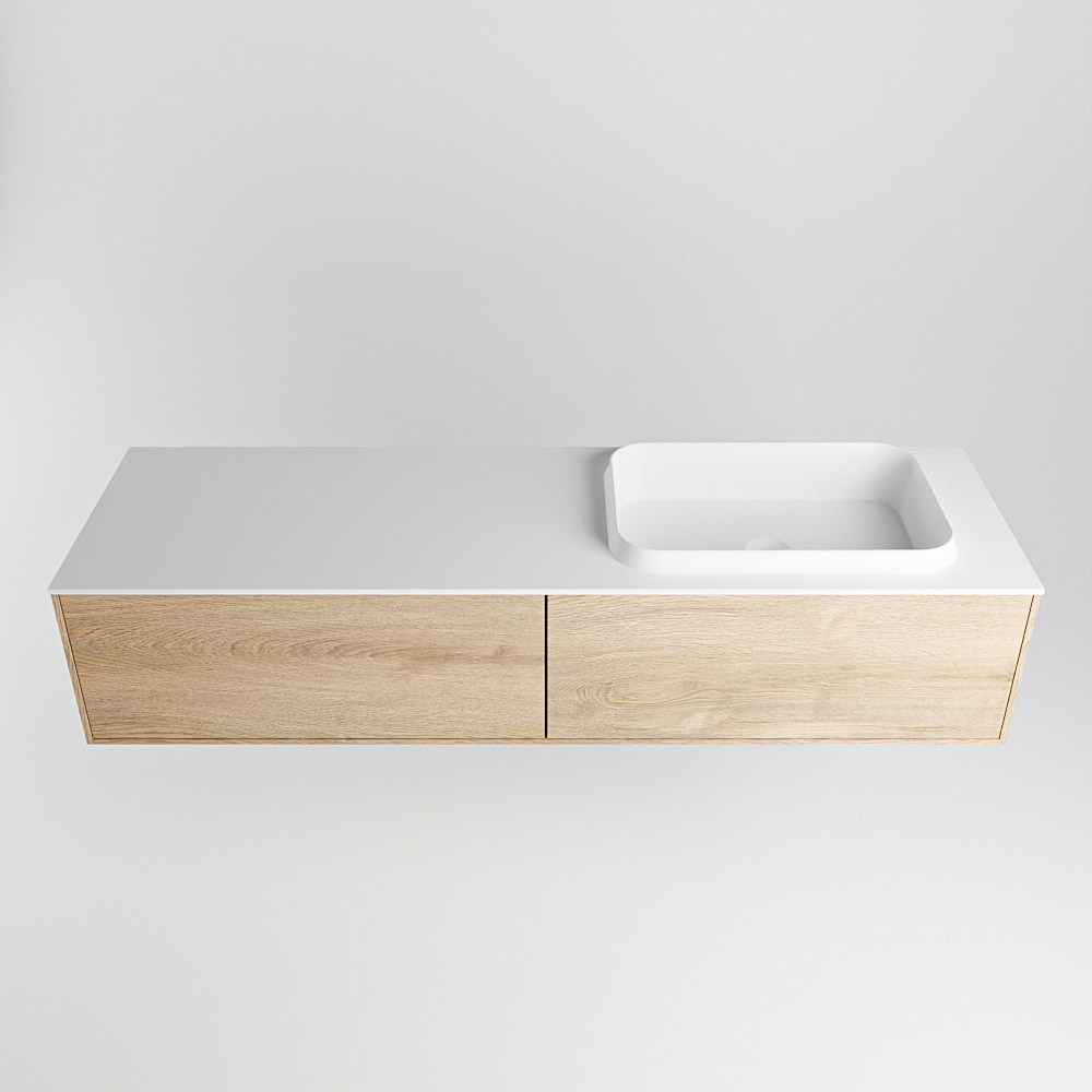 MONDIAZ ERIN 150cm mueble de baño color Washed Oak 2 cajones. Lavabo RIDGE Derecho 1 orificio color Talc. 5 MONDIAZ ERIN 150cm mueble de baño color Washed Oak 2 cajones. Lavabo RIDGE Derecho 1 orificio color Talc. - Imagen 5