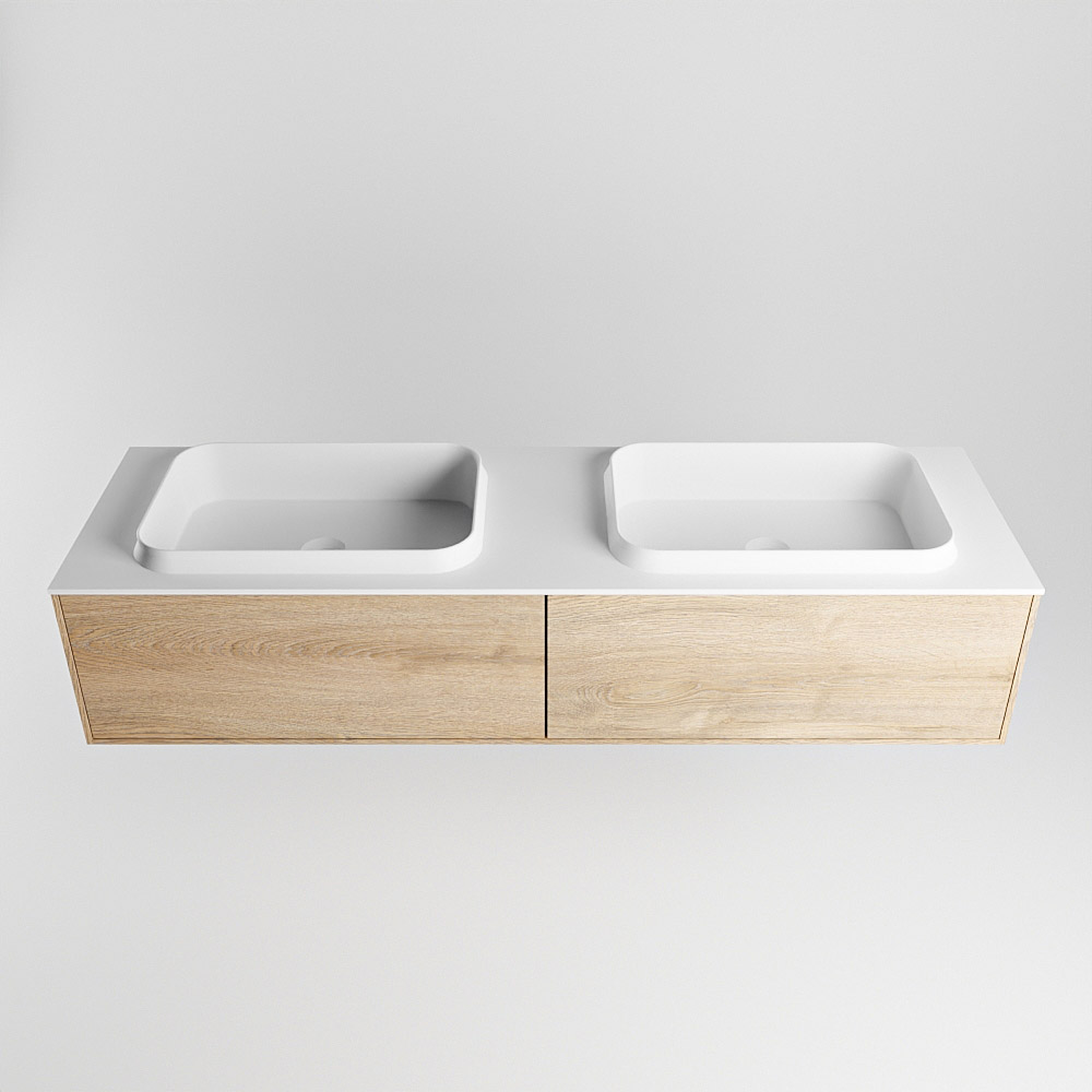 MONDIAZ ERIN 150cm mueble de baño color Washed Oak 2 cajones. Lavabo RIDGE Doble 2 orificios color Talc. 5 MONDIAZ ERIN 150cm mueble de baño color Washed Oak 2 cajones. Lavabo RIDGE Doble 2 orificios color Talc. - Imagen 5