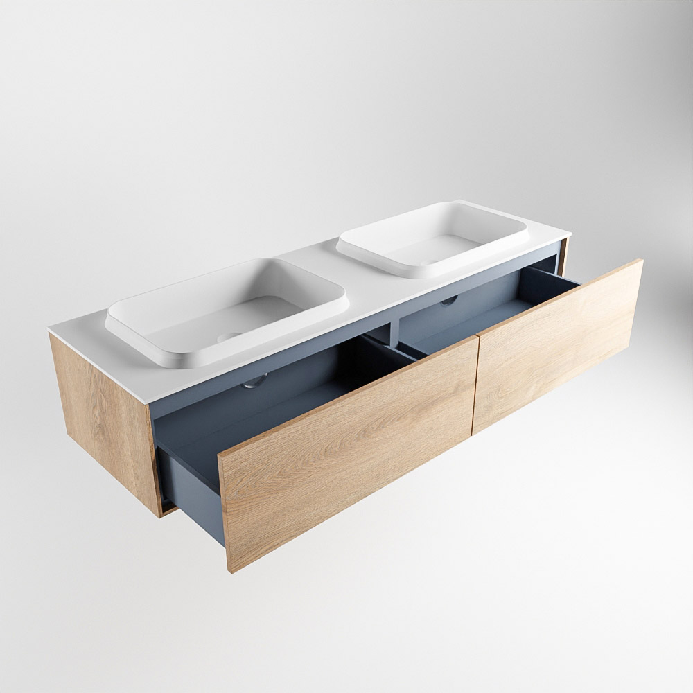 MONDIAZ ERIN 150cm mueble de baño color Washed Oak 2 cajones. Lavabo RIDGE Doble 2 orificios color Talc. 6 MONDIAZ ERIN 150cm mueble de baño color Washed Oak 2 cajones. Lavabo RIDGE Doble 2 orificios color Talc. - Imagen 6