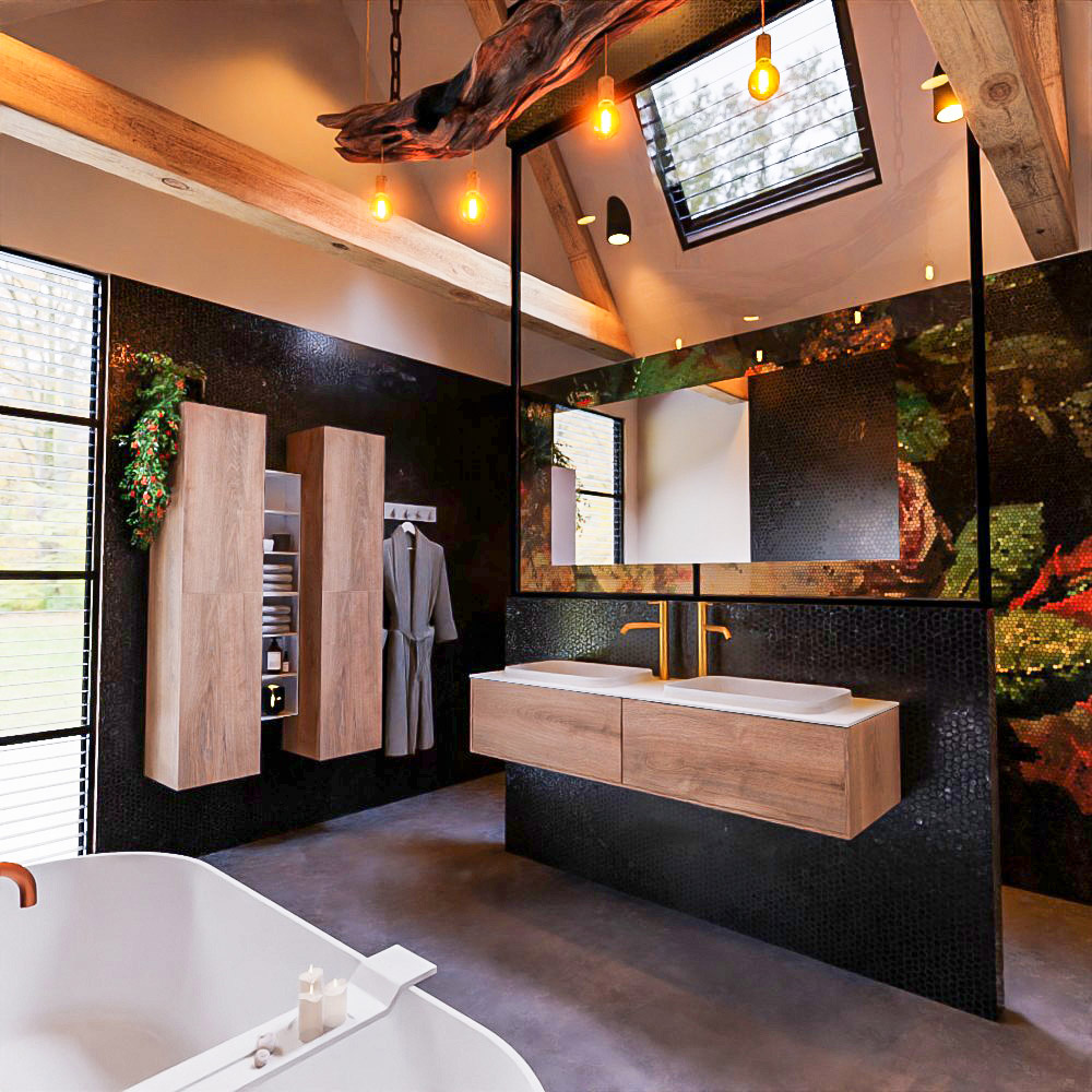 MONDIAZ ERIN 150cm mueble de baño color Washed Oak 2 cajones. Lavabo RIDGE Doble 2 orificios color Talc. 2 MONDIAZ ERIN 150cm mueble de baño color Washed Oak 2 cajones. Lavabo RIDGE Doble 2 orificios color Talc. - Imagen 2