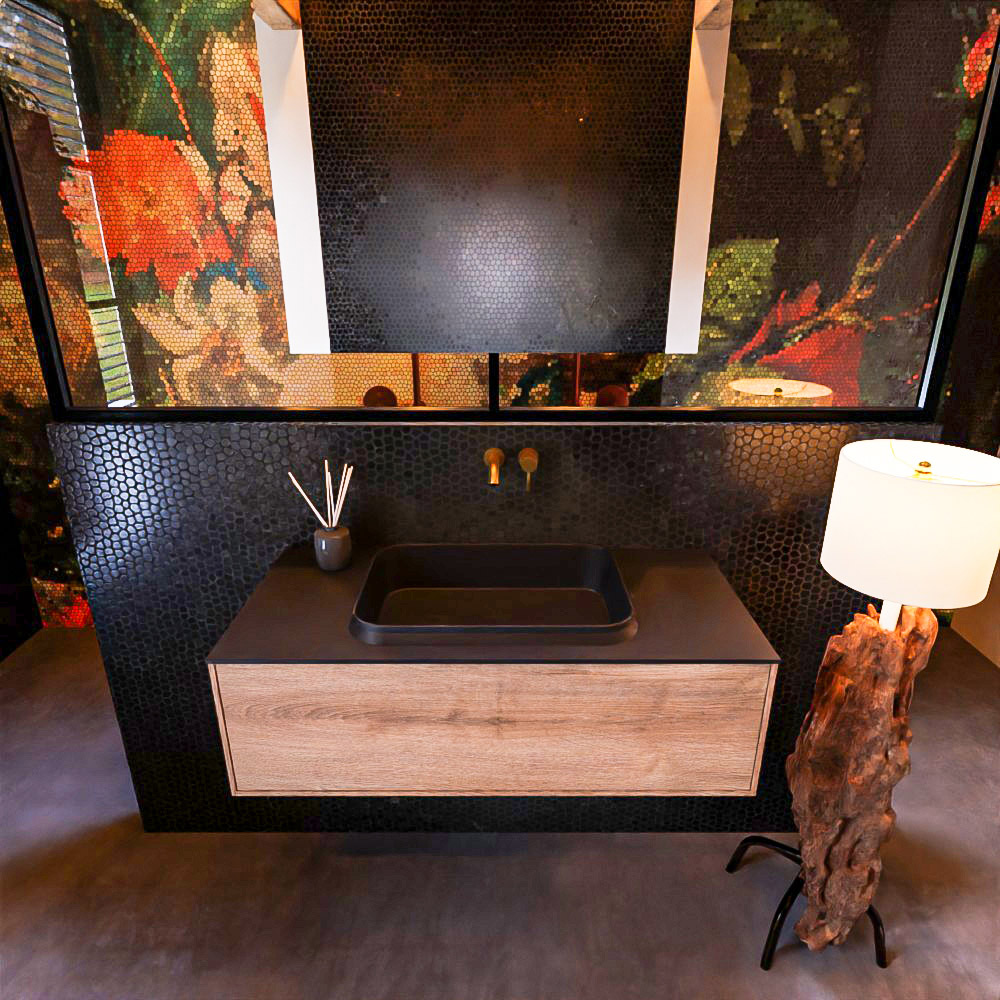 MONDIAZ ERIN 100cm mueble de baño color Washed Oak 1 cajón. Lavabo RIDGE Centro sin orificio color Urban. 3 MONDIAZ ERIN 100cm mueble de baño color Washed Oak 1 cajón. Lavabo RIDGE Centro sin orificio color Urban. - Imagen 3