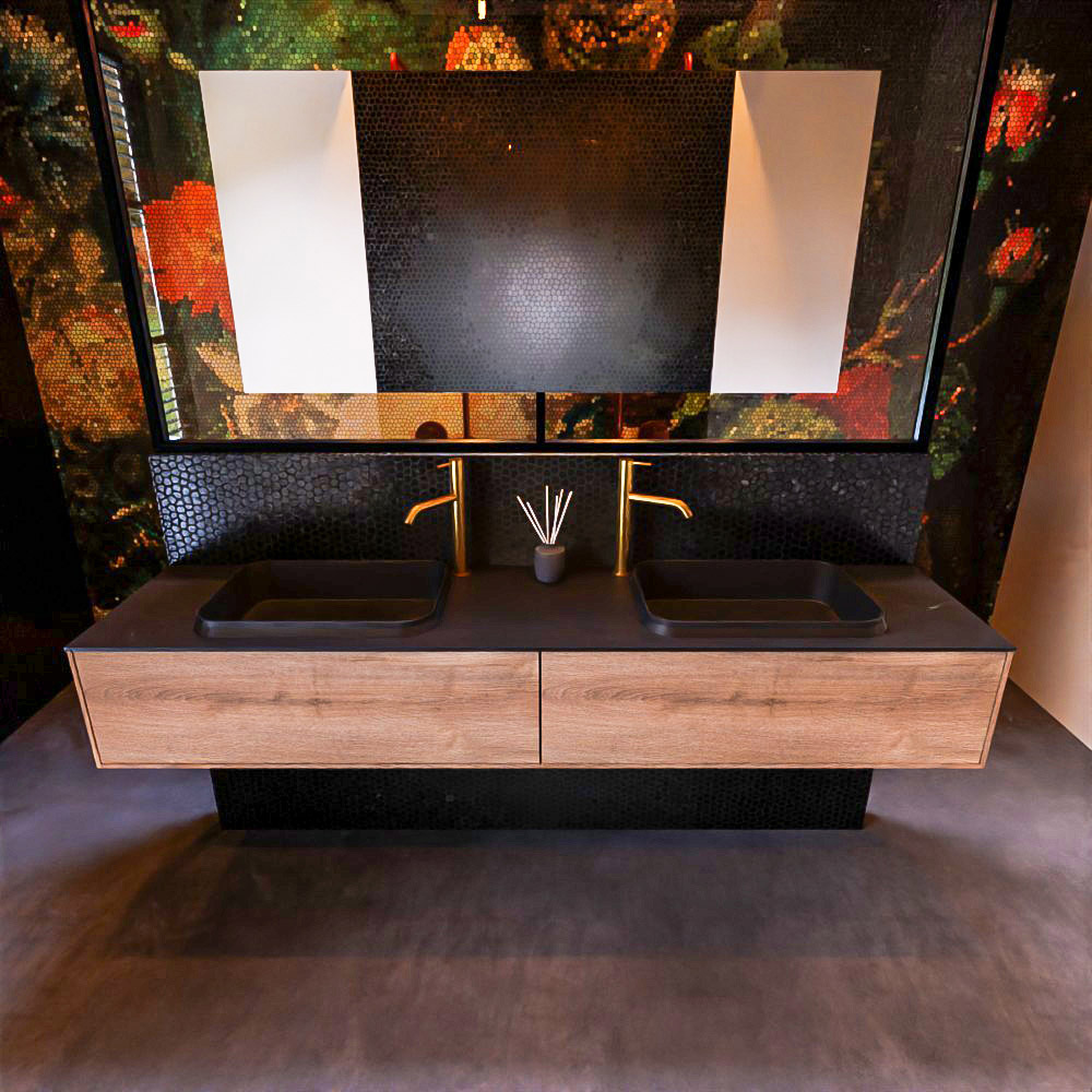 MONDIAZ ERIN 200cm mueble de baño color Washed Oak 2 cajones. Lavabo RIDGE Doble 2 orificios color Urban. 3 MONDIAZ ERIN 200cm mueble de baño color Washed Oak 2 cajones. Lavabo RIDGE Doble 2 orificios color Urban. - Imagen 3