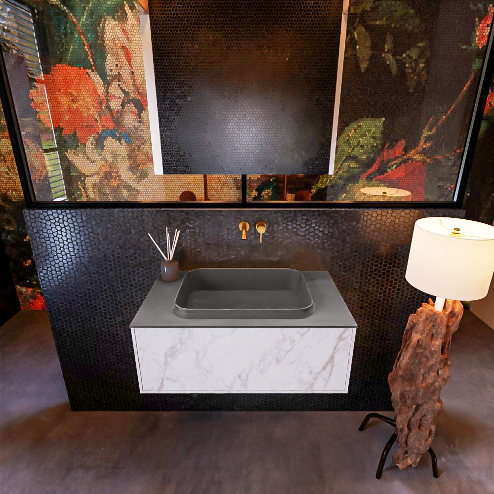 MONDIAZ ERIN 80cm mueble de baño color Carrara 1 cajón. Lavabo RIDGE Centro sin orificio color Dark Grey. 2 MONDIAZ ERIN 80cm mueble de baño color Carrara 1 cajón. Lavabo RIDGE Centro sin orificio color Dark Grey. - Imagen 2