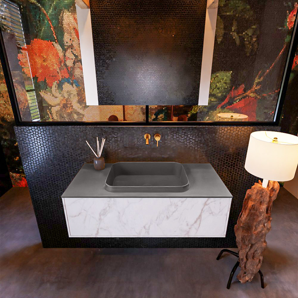 MONDIAZ ERIN 100cm mueble de baño color Carrara 1 cajón. Lavabo RIDGE Centro sin orificio color Dark Grey. 2 MONDIAZ ERIN 100cm mueble de baño color Carrara 1 cajón. Lavabo RIDGE Centro sin orificio color Dark Grey. - Imagen 2