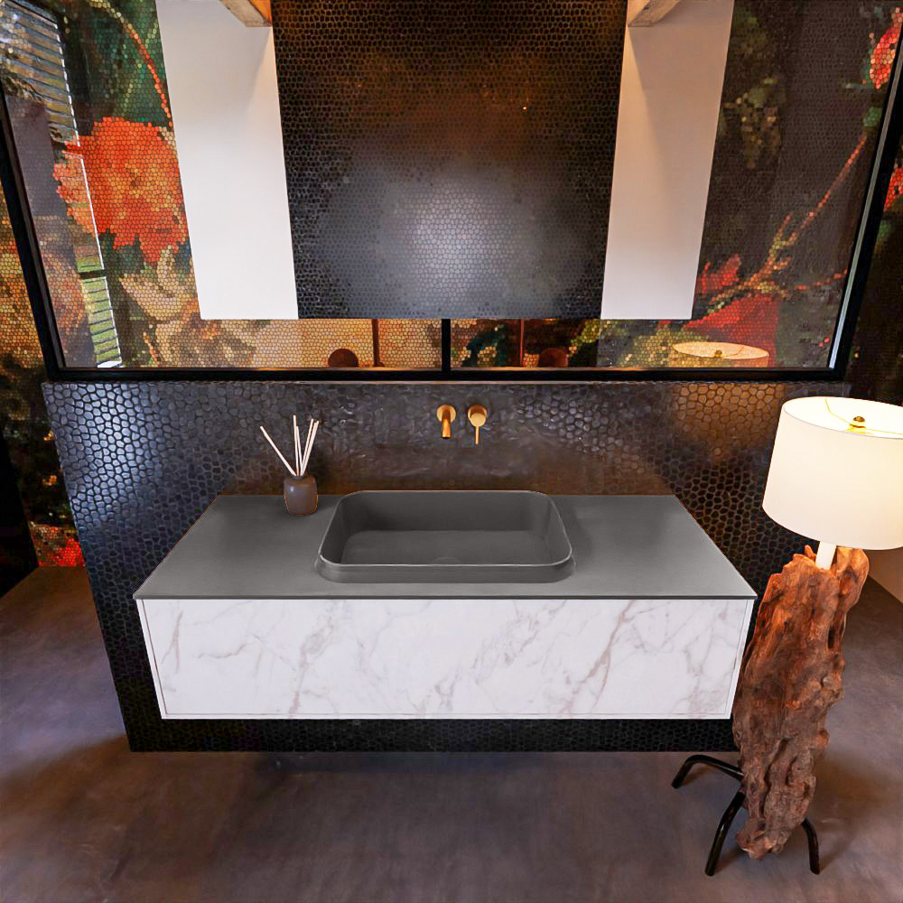MONDIAZ ERIN 120cm mueble de baño color Carrara 1 cajón. Lavabo RIDGE Centro sin orificio color Dark Grey. 2 MONDIAZ ERIN 120cm mueble de baño color Carrara 1 cajón. Lavabo RIDGE Centro sin orificio color Dark Grey. - Imagen 2