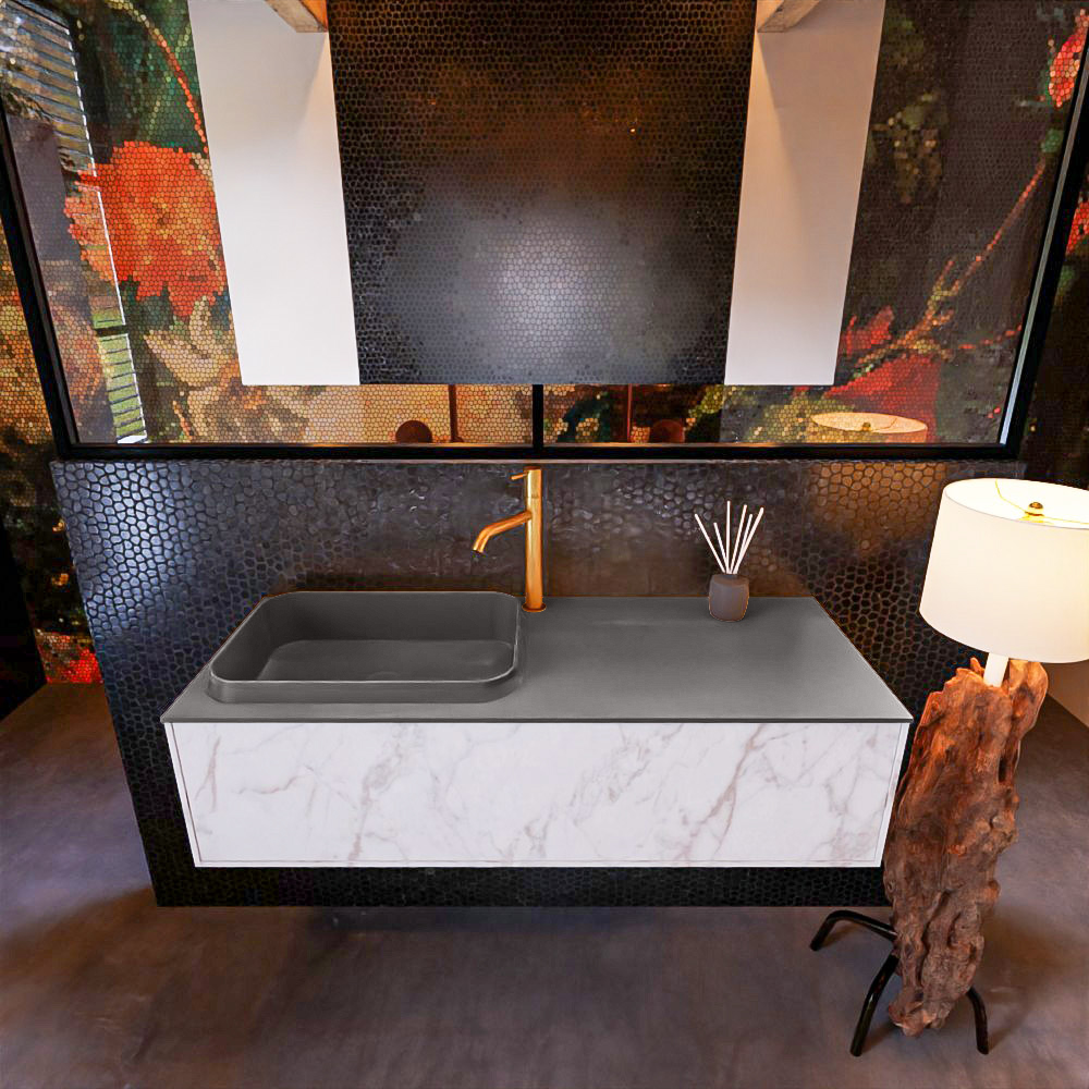 MONDIAZ ERIN 120cm mueble de baño color Carrara 1 cajón. Lavabo RIDGE Izquierda 1 orificio color Dark Grey. 2 MONDIAZ ERIN 120cm mueble de baño color Carrara 1 cajón. Lavabo RIDGE Izquierda 1 orificio color Dark Grey. - Imagen 2