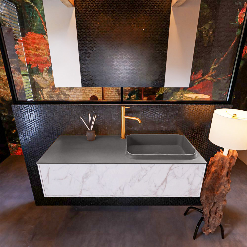 MONDIAZ ERIN 120cm mueble de baño color Carrara 1 cajón. Lavabo RIDGE Derecho 1 orificio color Dark Grey. 2 MONDIAZ ERIN 120cm mueble de baño color Carrara 1 cajón. Lavabo RIDGE Derecho 1 orificio color Dark Grey. - Imagen 2