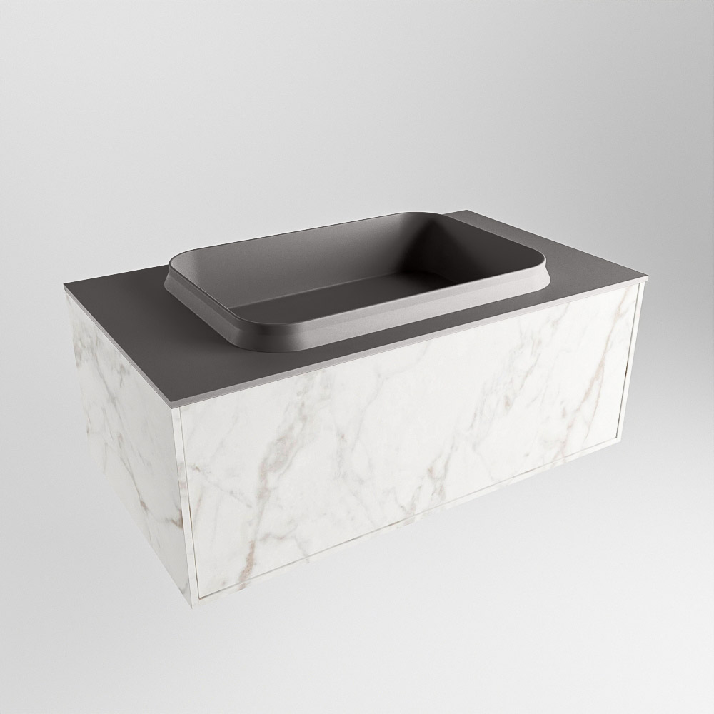 MONDIAZ ERIN 80cm mueble de baño color Carrara 1 cajón. Lavabo RIDGE Centro sin orificio color Dark Grey. 3 MONDIAZ ERIN 80cm mueble de baño color Carrara 1 cajón. Lavabo RIDGE Centro sin orificio color Dark Grey. - Imagen 3