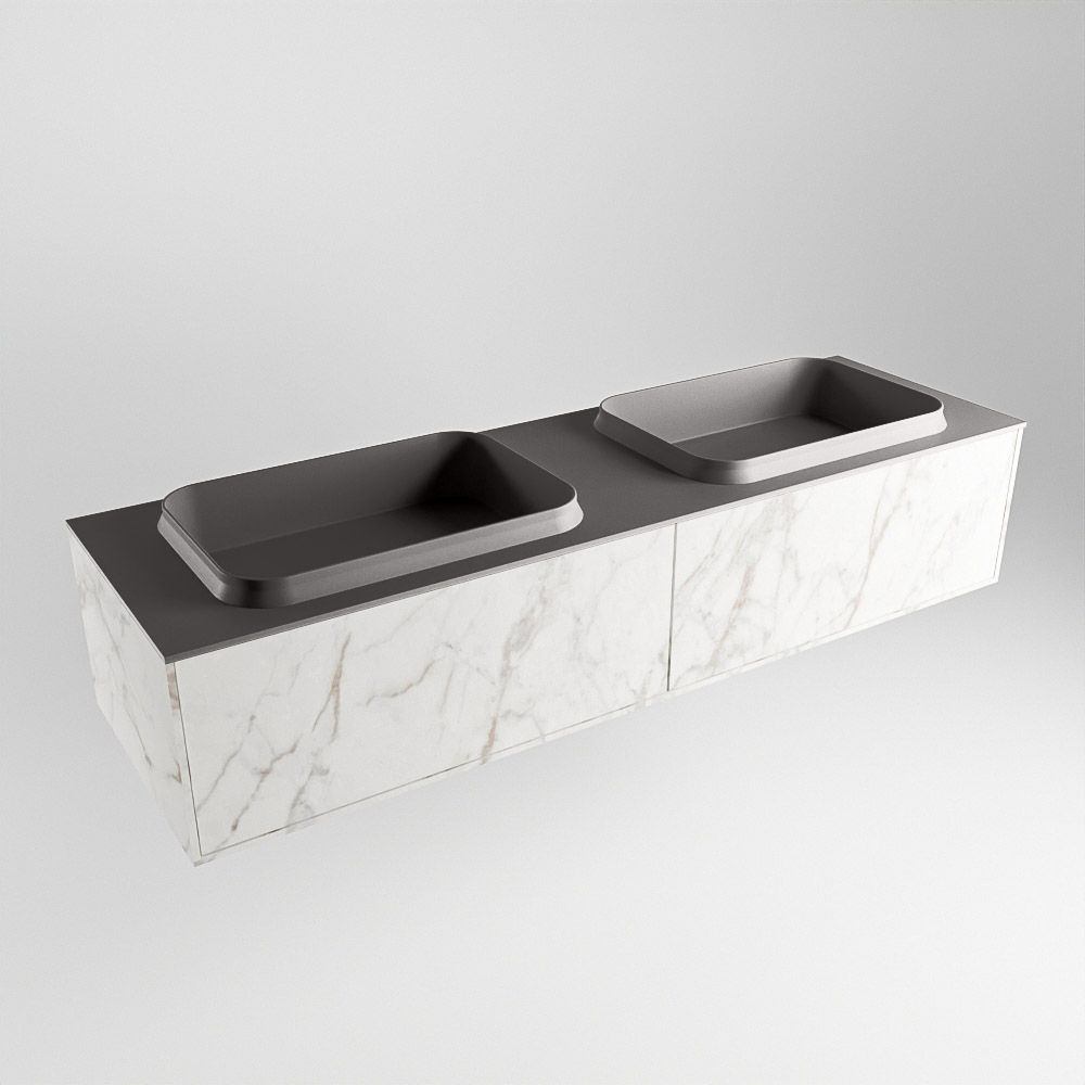 MONDIAZ ERIN 150cm mueble de baño color Carrara 2 cajones. Lavabo RIDGE Doble 2 orificios color Dark Grey. 3 MONDIAZ ERIN 150cm mueble de baño color Carrara 2 cajones. Lavabo RIDGE Doble 2 orificios color Dark Grey. - Imagen 3