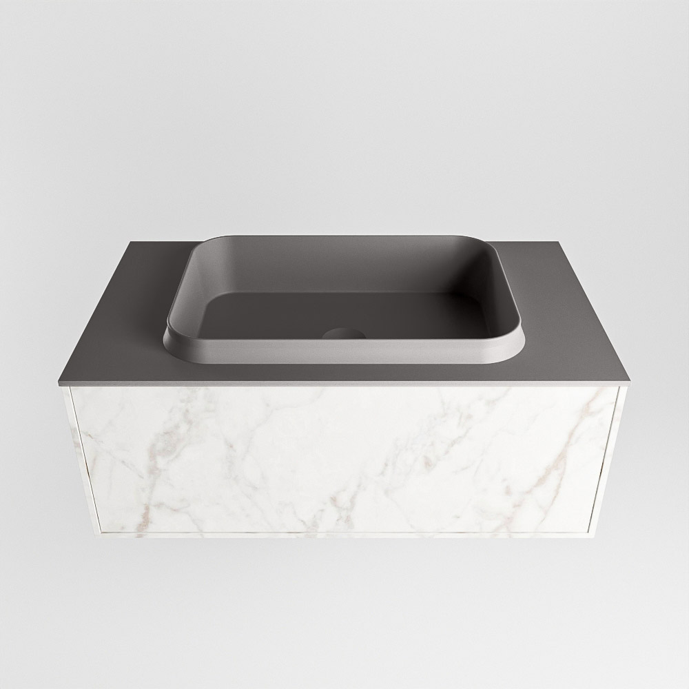 MONDIAZ ERIN 80cm mueble de baño color Carrara 1 cajón. Lavabo RIDGE Centro sin orificio color Dark Grey. 4 MONDIAZ ERIN 80cm mueble de baño color Carrara 1 cajón. Lavabo RIDGE Centro sin orificio color Dark Grey. - Imagen 4
