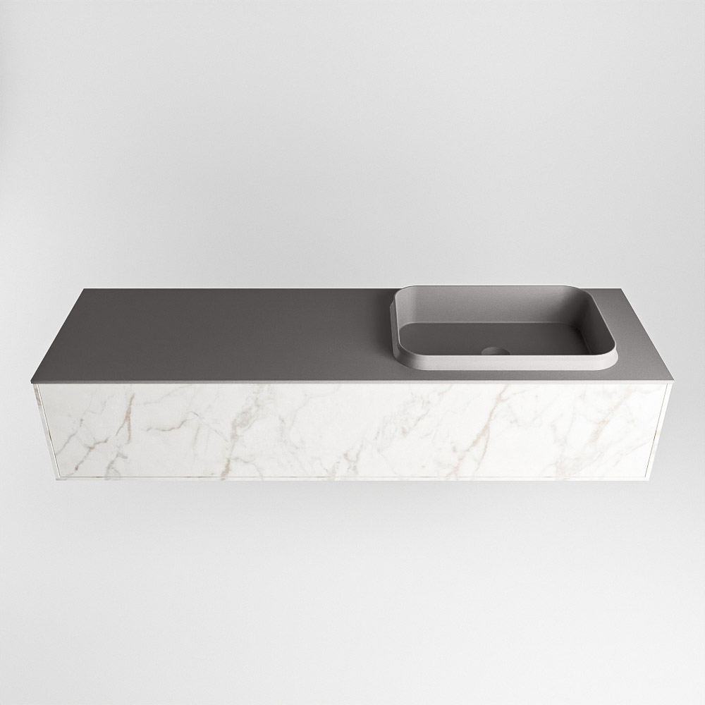 MONDIAZ ERIN 150cm mueble de baño color Carrara 1 cajón. Lavabo RIDGE Derecho 1 orificio color Dark Grey. 4 MONDIAZ ERIN 150cm mueble de baño color Carrara 1 cajón. Lavabo RIDGE Derecho 1 orificio color Dark Grey. - Imagen 4