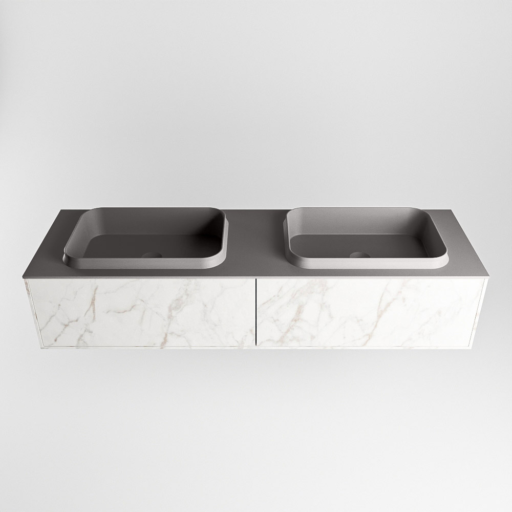 MONDIAZ ERIN 150cm mueble de baño color Carrara 2 cajones. Lavabo RIDGE Doble 2 orificios color Dark Grey. 4 MONDIAZ ERIN 150cm mueble de baño color Carrara 2 cajones. Lavabo RIDGE Doble 2 orificios color Dark Grey. - Imagen 4