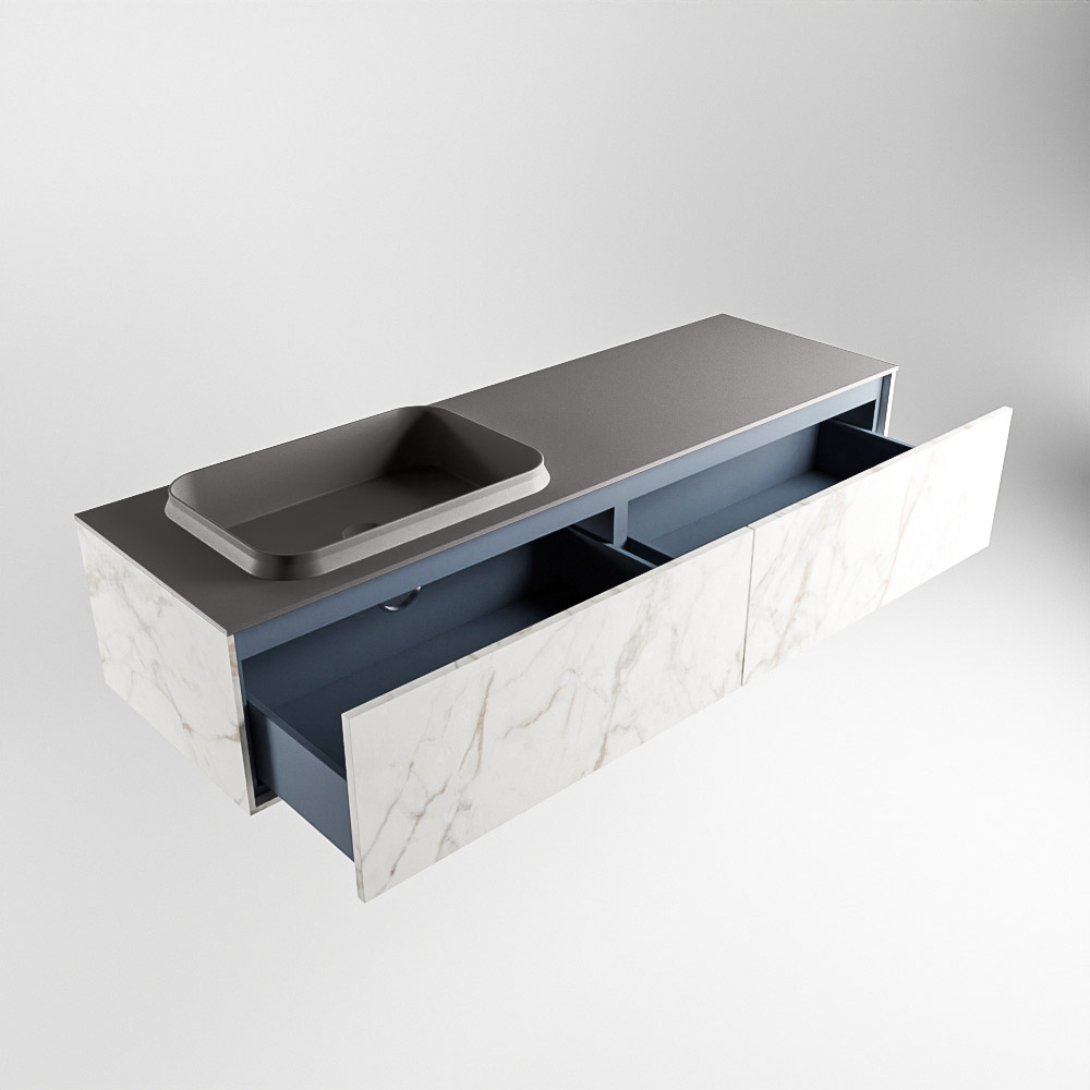 MONDIAZ ERIN 150cm mueble de baño color Carrara 2 cajones. Lavabo RIDGE Izquierda 1 orificio color Dark Grey. 5 MONDIAZ ERIN 150cm mueble de baño color Carrara 2 cajones. Lavabo RIDGE Izquierda 1 orificio color Dark Grey. - Imagen 5