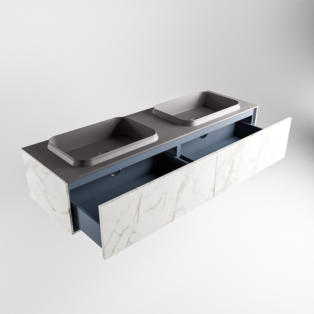 MONDIAZ ERIN 150cm mueble de baño color Carrara 2 cajones. Lavabo RIDGE Doble 2 orificios color Dark Grey. 5 MONDIAZ ERIN 150cm mueble de baño color Carrara 2 cajones. Lavabo RIDGE Doble 2 orificios color Dark Grey. - Imagen 5