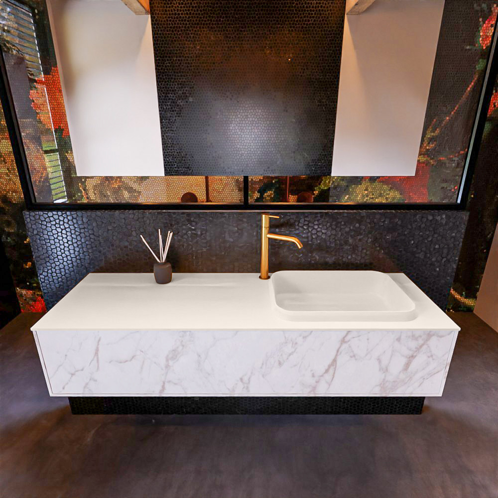 MONDIAZ ERIN 150cm mueble de baño color Carrara 1 cajón. Lavabo RIDGE Derecho 1 orificio color Linen. 2 MONDIAZ ERIN 150cm mueble de baño color Carrara 1 cajón. Lavabo RIDGE Derecho 1 orificio color Linen. - Imagen 2