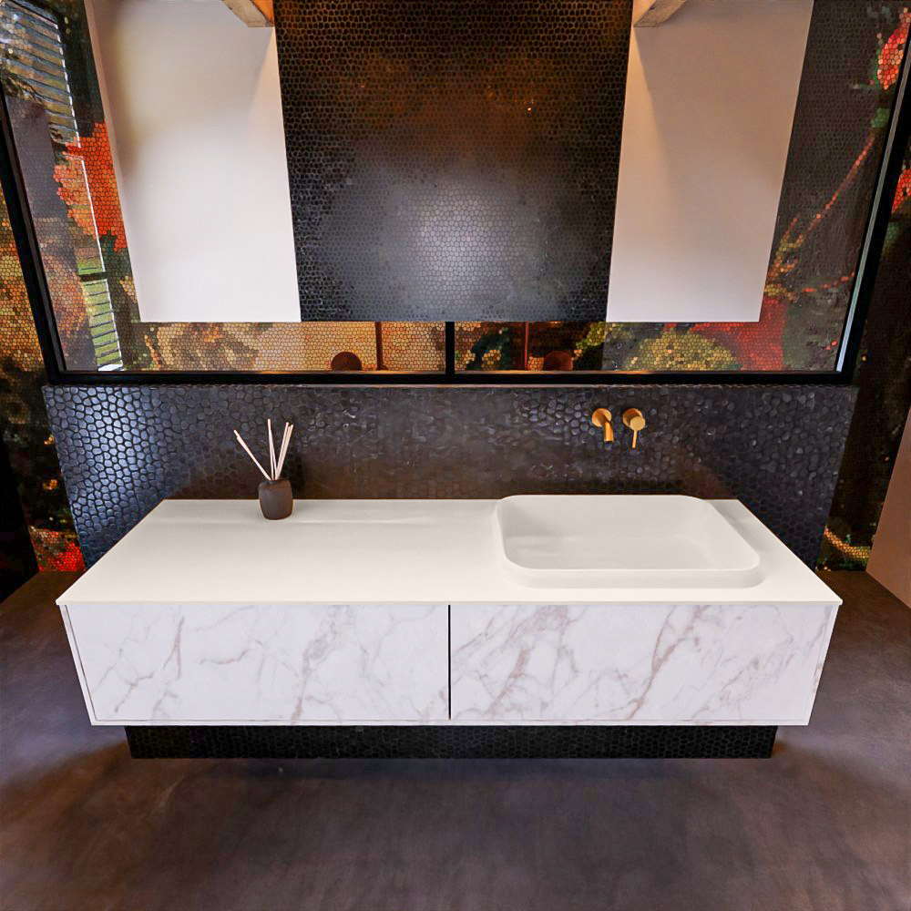 MONDIAZ ERIN 150cm mueble de baño color Carrara 2 cajones. Lavabo RIDGE Derecho sin orificio color Linen. 2 MONDIAZ ERIN 150cm mueble de baño color Carrara 2 cajones. Lavabo RIDGE Derecho sin orificio color Linen. - Imagen 2