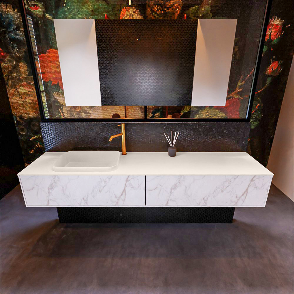 MONDIAZ ERIN 200cm mueble de baño color Carrara 2 cajones. Lavabo RIDGE Izquierda 1 orificio color Linen. 2 MONDIAZ ERIN 200cm mueble de baño color Carrara 2 cajones. Lavabo RIDGE Izquierda 1 orificio color Linen. - Imagen 2