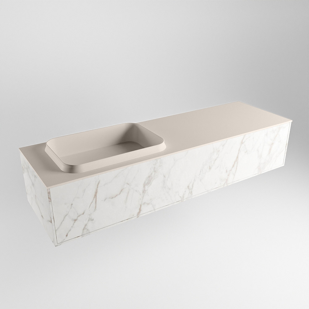MONDIAZ ERIN 150cm mueble de baño color Carrara 1 cajón. Lavabo RIDGE Izquierda sin orificio color Linen. 3 MONDIAZ ERIN 150cm mueble de baño color Carrara 1 cajón. Lavabo RIDGE Izquierda sin orificio color Linen. - Imagen 3
