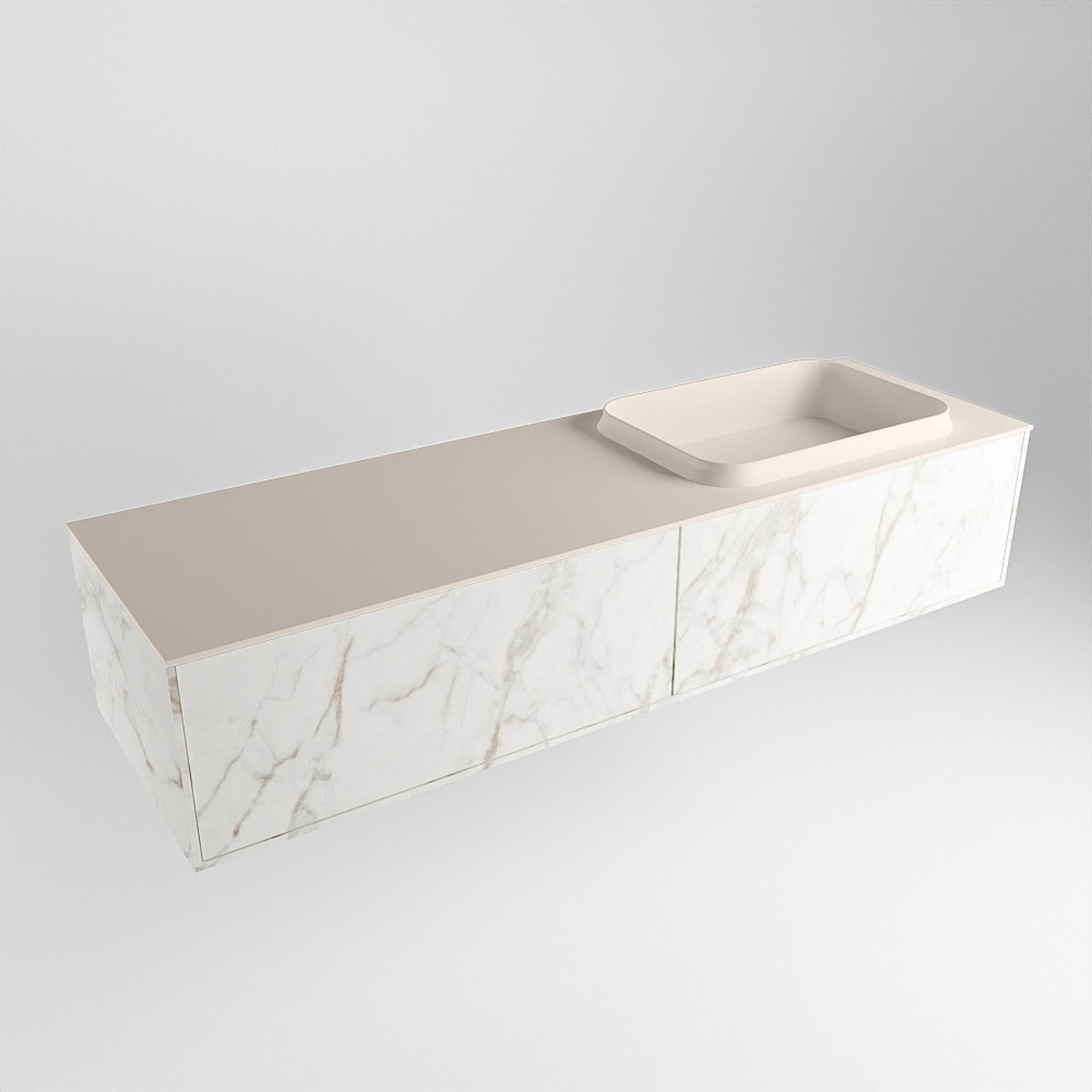 MONDIAZ ERIN 150cm mueble de baño color Carrara 2 cajones. Lavabo RIDGE Derecho 1 orificio color Linen. 3 MONDIAZ ERIN 150cm mueble de baño color Carrara 2 cajones. Lavabo RIDGE Derecho 1 orificio color Linen. - Imagen 3
