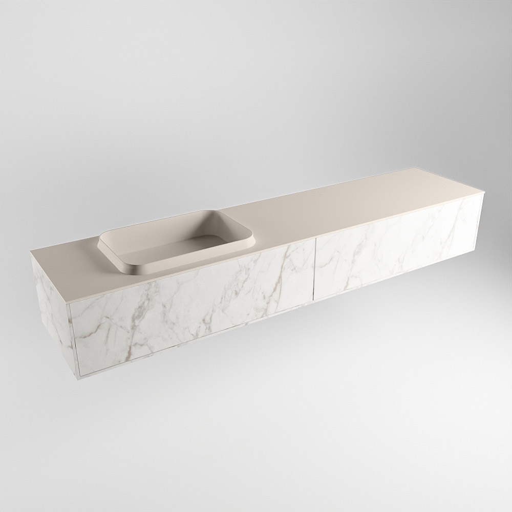 MONDIAZ ERIN 200cm mueble de baño color Carrara 2 cajones. Lavabo RIDGE Izquierda 1 orificio color Linen. 3 MONDIAZ ERIN 200cm mueble de baño color Carrara 2 cajones. Lavabo RIDGE Izquierda 1 orificio color Linen. - Imagen 3