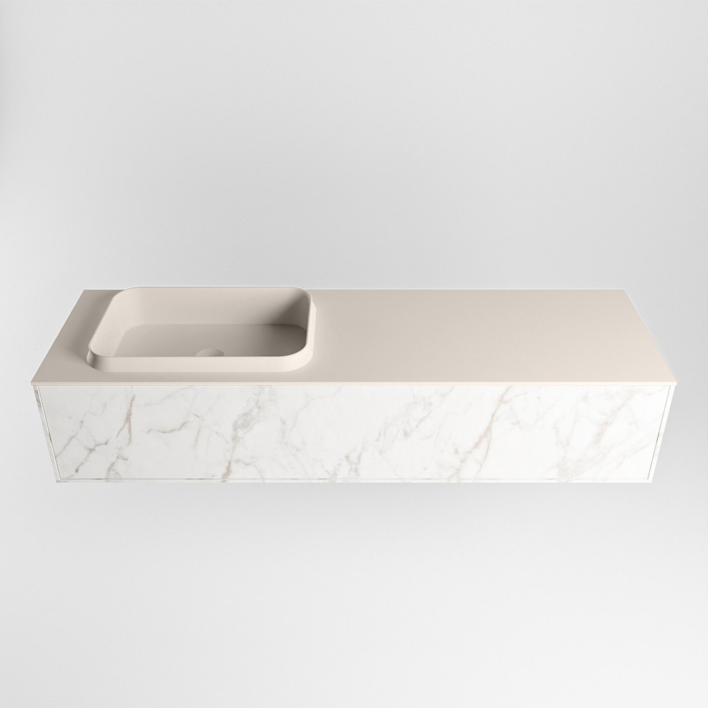 MONDIAZ ERIN 150cm mueble de baño color Carrara 1 cajón. Lavabo RIDGE Izquierda sin orificio color Linen. 4 MONDIAZ ERIN 150cm mueble de baño color Carrara 1 cajón. Lavabo RIDGE Izquierda sin orificio color Linen. - Imagen 4