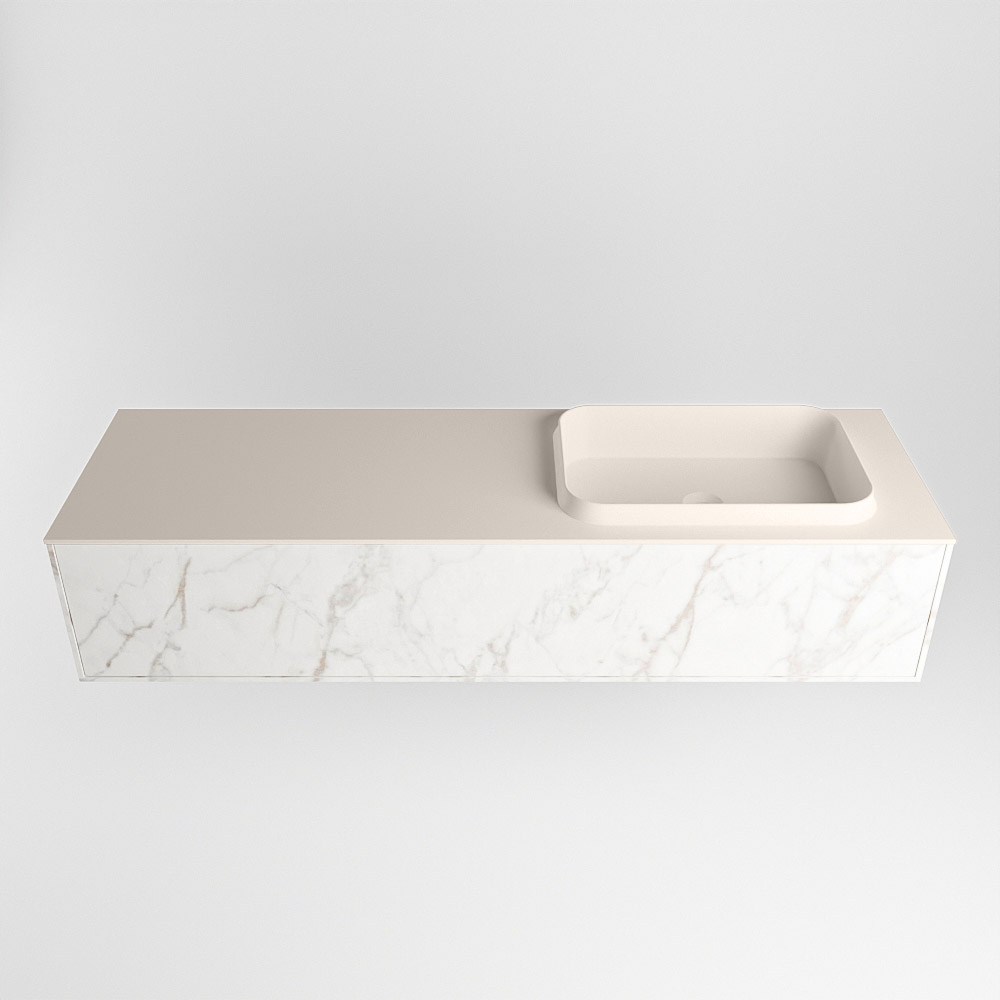MONDIAZ ERIN 150cm mueble de baño color Carrara 1 cajón. Lavabo RIDGE Derecho 1 orificio color Linen. 4 MONDIAZ ERIN 150cm mueble de baño color Carrara 1 cajón. Lavabo RIDGE Derecho 1 orificio color Linen. - Imagen 4
