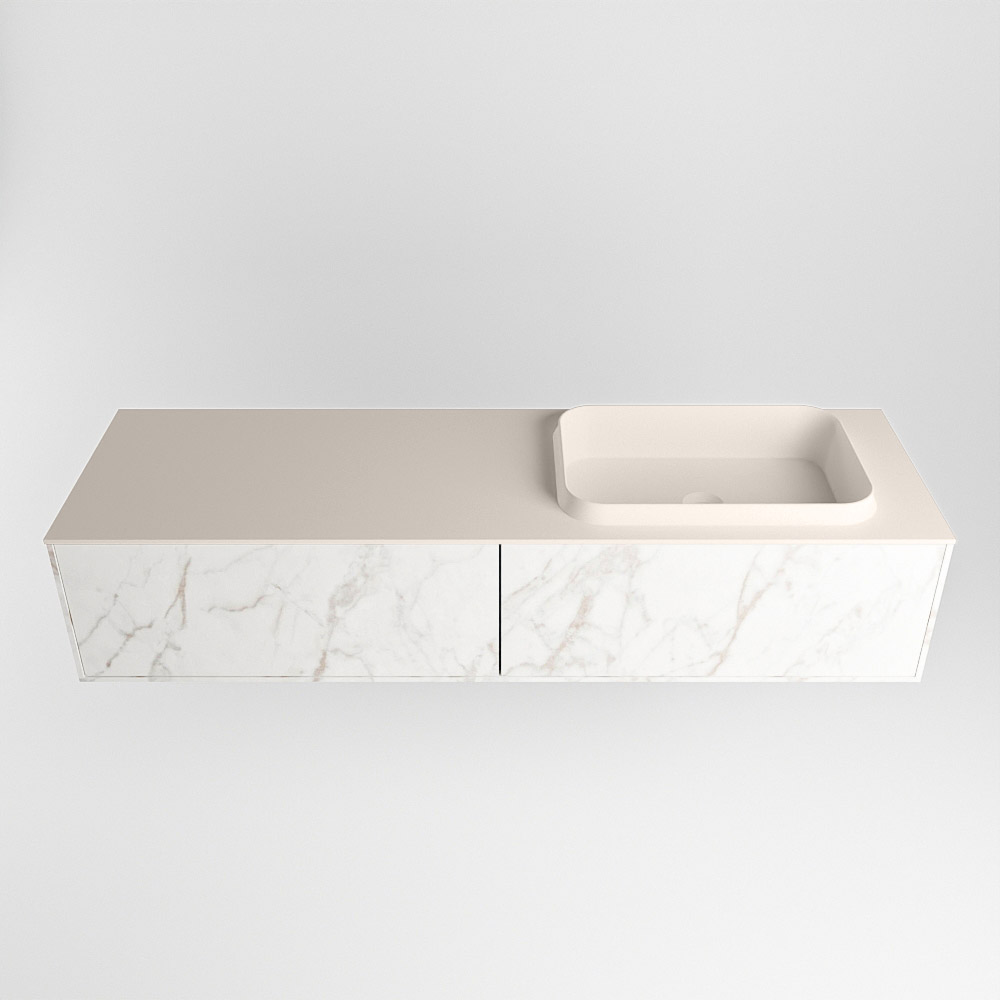 MONDIAZ ERIN 150cm mueble de baño color Carrara 2 cajones. Lavabo RIDGE Derecho sin orificio color Linen. 4 MONDIAZ ERIN 150cm mueble de baño color Carrara 2 cajones. Lavabo RIDGE Derecho sin orificio color Linen. - Imagen 4