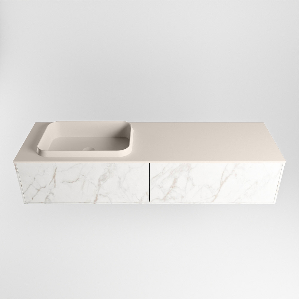 MONDIAZ ERIN 150cm mueble de baño color Carrara 2 cajones. Lavabo RIDGE Izquierda 1 orificio color Linen. 4 MONDIAZ ERIN 150cm mueble de baño color Carrara 2 cajones. Lavabo RIDGE Izquierda 1 orificio color Linen. - Imagen 4