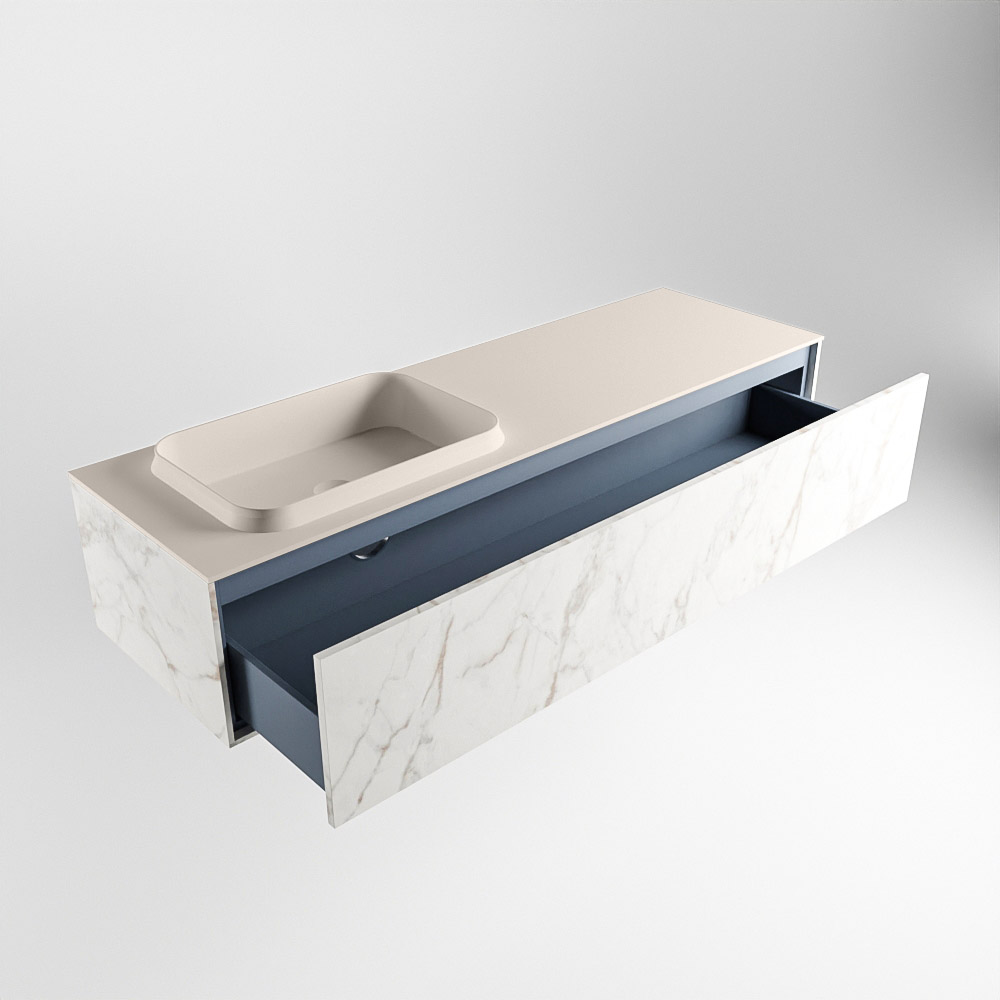 MONDIAZ ERIN 150cm mueble de baño color Carrara 1 cajón. Lavabo RIDGE Izquierda sin orificio color Linen. 5 MONDIAZ ERIN 150cm mueble de baño color Carrara 1 cajón. Lavabo RIDGE Izquierda sin orificio color Linen. - Imagen 5