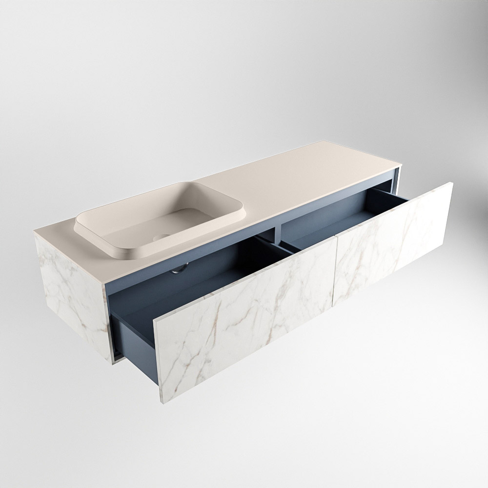 MONDIAZ ERIN 150cm mueble de baño color Carrara 2 cajones. Lavabo RIDGE Izquierda 1 orificio color Linen. 5 MONDIAZ ERIN 150cm mueble de baño color Carrara 2 cajones. Lavabo RIDGE Izquierda 1 orificio color Linen. - Imagen 5