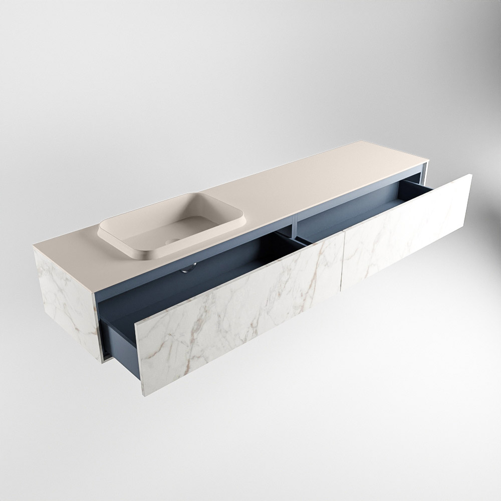 MONDIAZ ERIN 200cm mueble de baño color Carrara 2 cajones. Lavabo RIDGE Izquierda 1 orificio color Linen. 5 MONDIAZ ERIN 200cm mueble de baño color Carrara 2 cajones. Lavabo RIDGE Izquierda 1 orificio color Linen. - Imagen 5