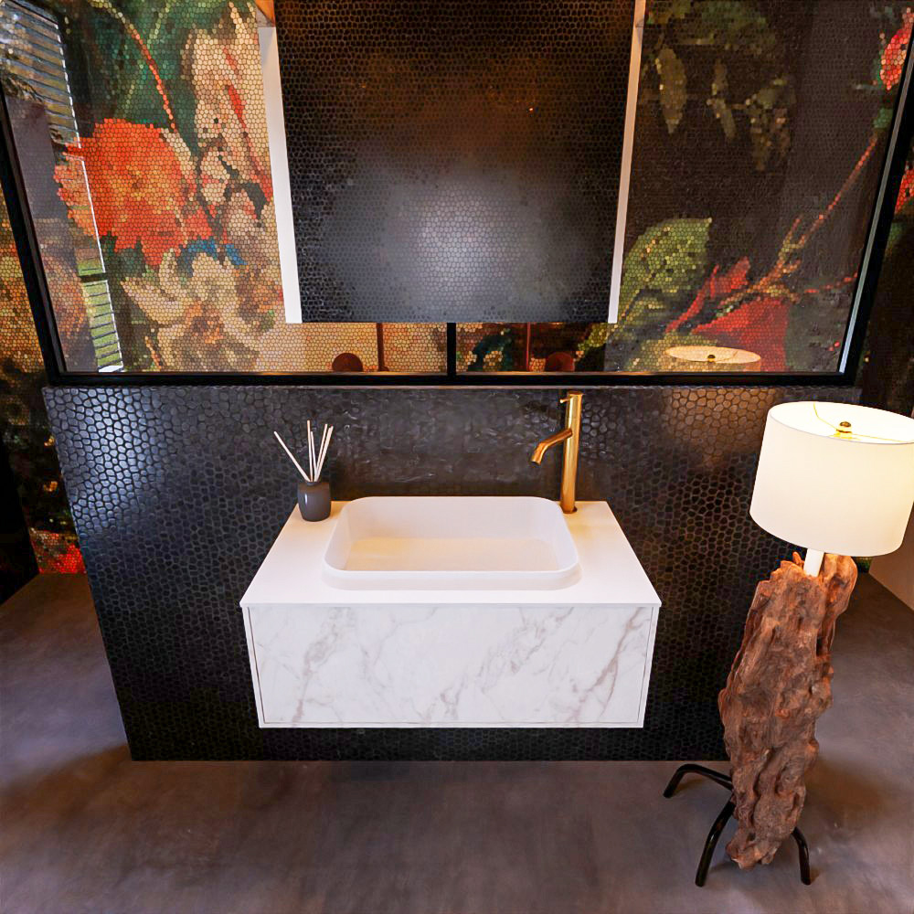 MONDIAZ ERIN 80cm mueble de baño color Carrara 1 cajón. Lavabo RIDGE Centro 1 orificio color Talc. 2 MONDIAZ ERIN 80cm mueble de baño color Carrara 1 cajón. Lavabo RIDGE Centro 1 orificio color Talc. - Imagen 2