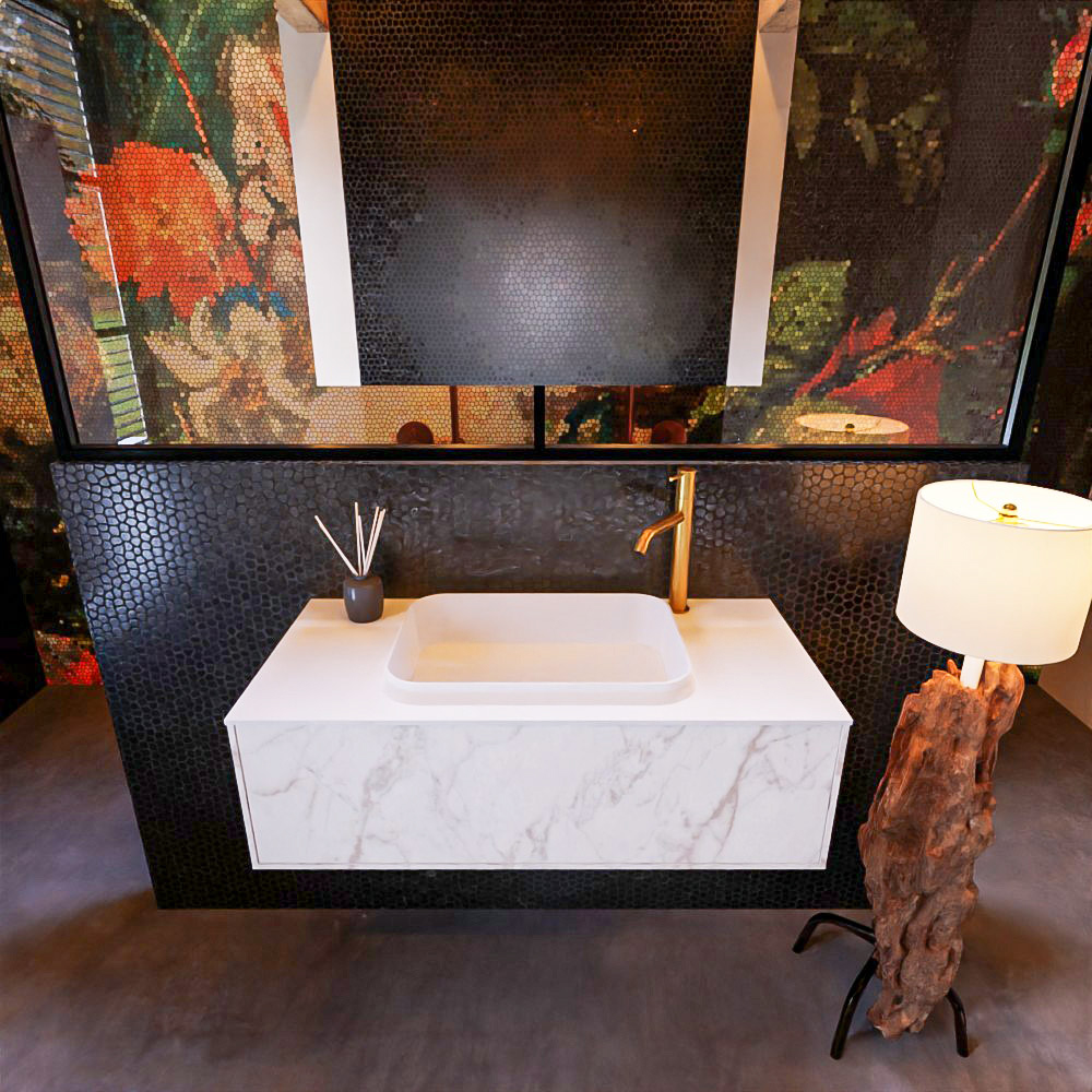 MONDIAZ ERIN 100cm mueble de baño color Carrara 1 cajón. Lavabo RIDGE Centro 1 orificio color Talc. 2 MONDIAZ ERIN 100cm mueble de baño color Carrara 1 cajón. Lavabo RIDGE Centro 1 orificio color Talc. - Imagen 2