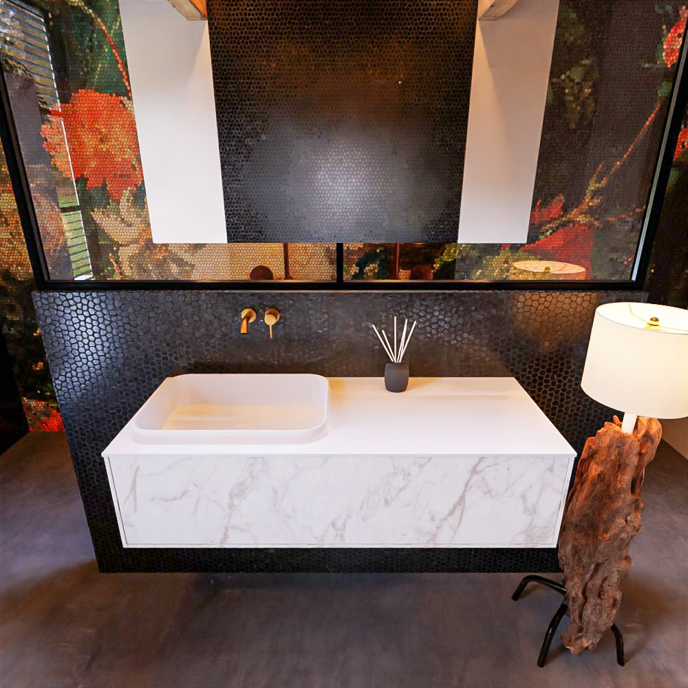 MONDIAZ ERIN 120cm mueble de baño color Carrara 1 cajón. Lavabo RIDGE Izquierda sin orificio color Talc. 2 MONDIAZ ERIN 120cm mueble de baño color Carrara 1 cajón. Lavabo RIDGE Izquierda sin orificio color Talc. - Imagen 2