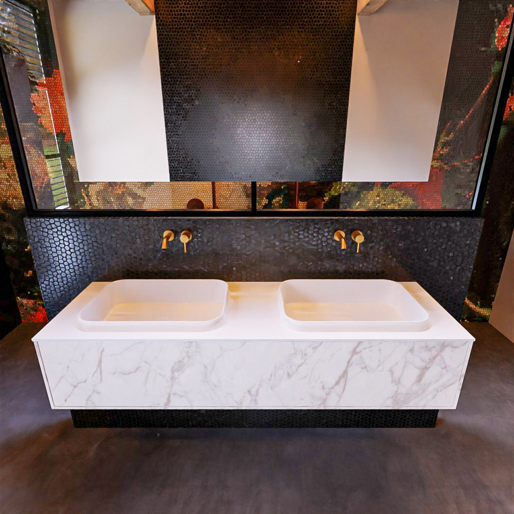 MONDIAZ ERIN 150cm mueble de baño color Carrara 1 cajón. Lavabo RIDGE Doble sin orificio color Talc. 2 MONDIAZ ERIN 150cm mueble de baño color Carrara 1 cajón. Lavabo RIDGE Doble sin orificio color Talc. - Imagen 2