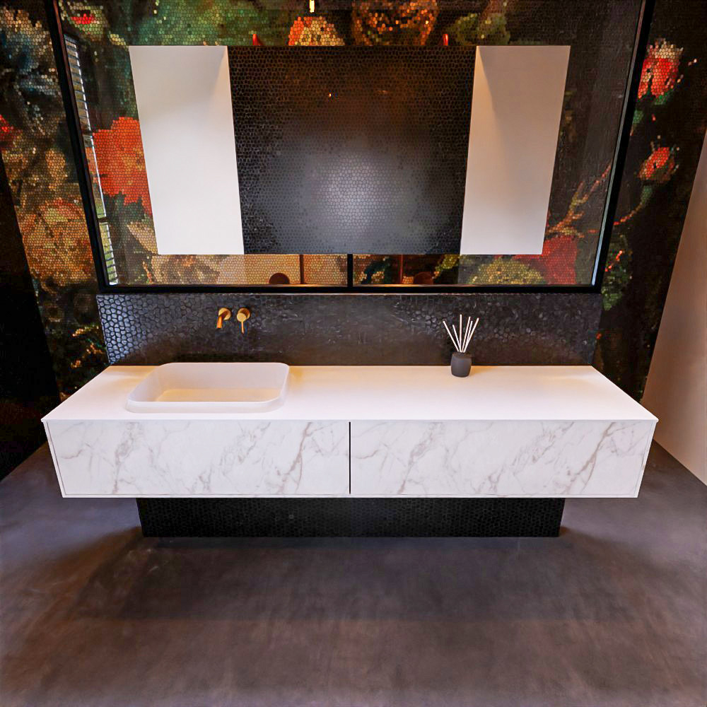 MONDIAZ ERIN 200cm mueble de baño color Carrara 2 cajones. Lavabo RIDGE Izquierda sin orificio color Talc. 2 MONDIAZ ERIN 200cm mueble de baño color Carrara 2 cajones. Lavabo RIDGE Izquierda sin orificio color Talc. - Imagen 2