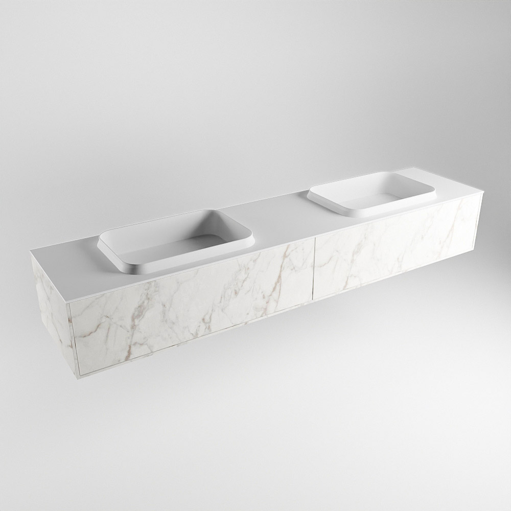 MONDIAZ ERIN 200cm mueble de baño color Carrara 2 cajones. Lavabo RIDGE Doble sin orificio color Talc. 3 MONDIAZ ERIN 200cm mueble de baño color Carrara 2 cajones. Lavabo RIDGE Doble sin orificio color Talc. - Imagen 3