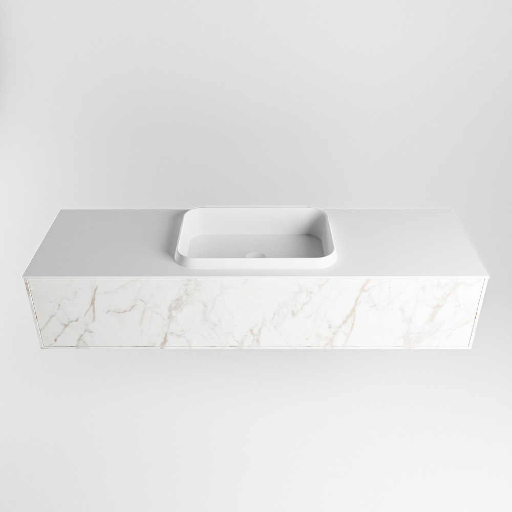 MONDIAZ ERIN 150cm mueble de baño color Carrara 1 cajón. Lavabo RIDGE Centro sin orificio color Talc. 4 MONDIAZ ERIN 150cm mueble de baño color Carrara 1 cajón. Lavabo RIDGE Centro sin orificio color Talc. - Imagen 4