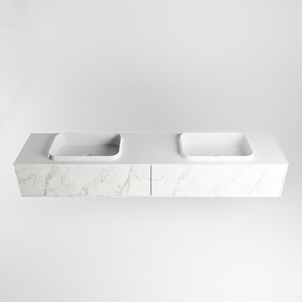 MONDIAZ ERIN 200cm mueble de baño color Carrara 2 cajones. Lavabo RIDGE Doble sin orificio color Talc. 4 MONDIAZ ERIN 200cm mueble de baño color Carrara 2 cajones. Lavabo RIDGE Doble sin orificio color Talc. - Imagen 4