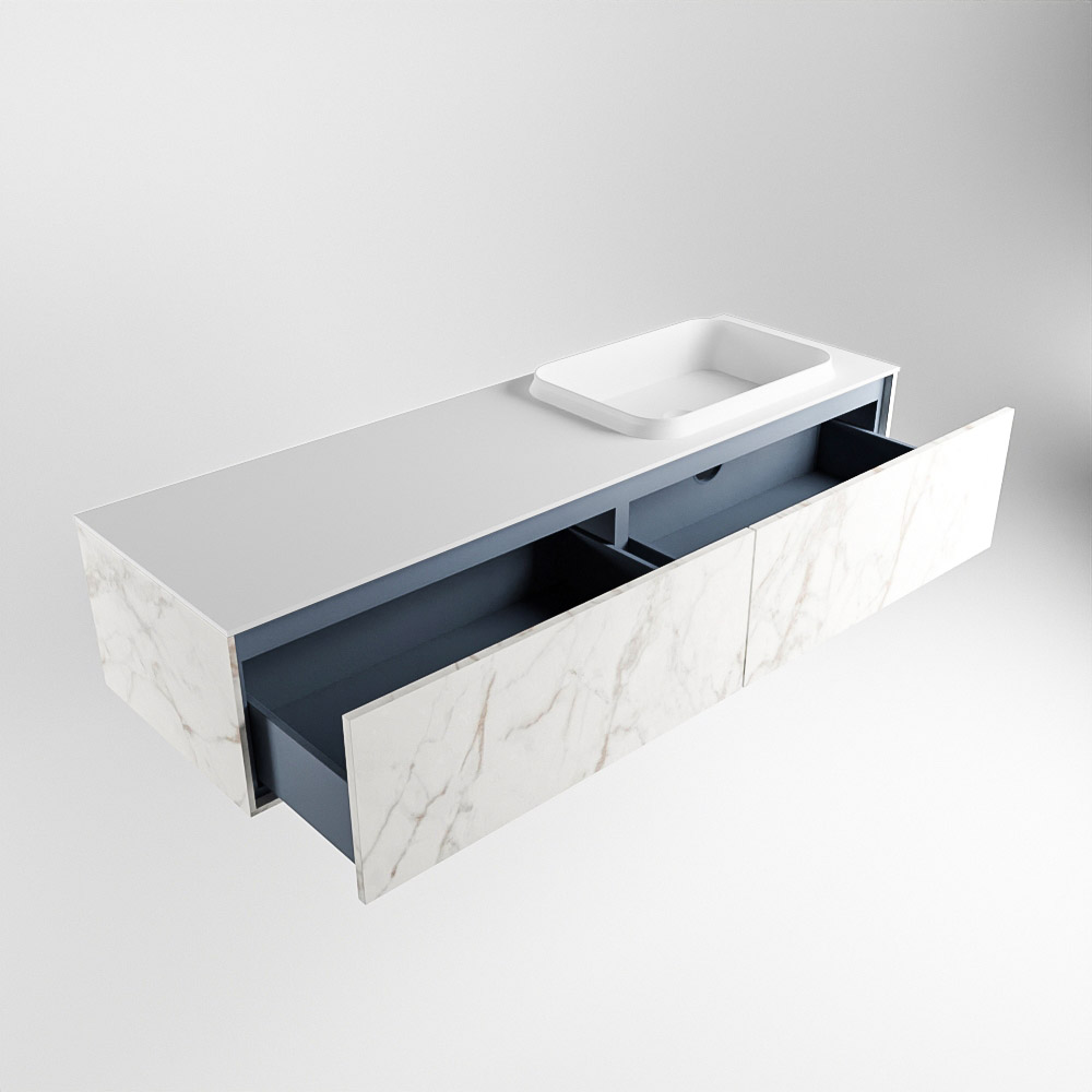 MONDIAZ ERIN 150cm mueble de baño color Carrara 2 cajones. Lavabo RIDGE Derecho sin orificio color Talc. 5 MONDIAZ ERIN 150cm mueble de baño color Carrara 2 cajones. Lavabo RIDGE Derecho sin orificio color Talc. - Imagen 5