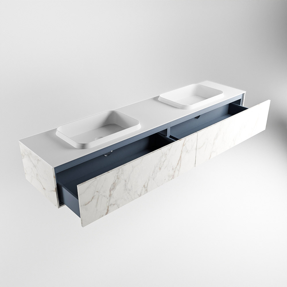 MONDIAZ ERIN 200cm mueble de baño color Carrara 2 cajones. Lavabo RIDGE Doble sin orificio color Talc. 5 MONDIAZ ERIN 200cm mueble de baño color Carrara 2 cajones. Lavabo RIDGE Doble sin orificio color Talc. - Imagen 5